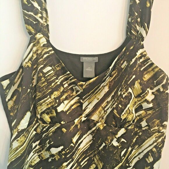 Ann Taylor silky camisole ladies tank top size L petite brown cream & gold chic - Picture 2 of 7
